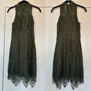 Forest Green Xhilaration High Neck Floral Lace Dress